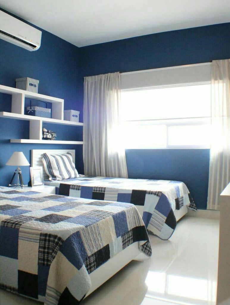 habitaciones decoradas en blanco y azul