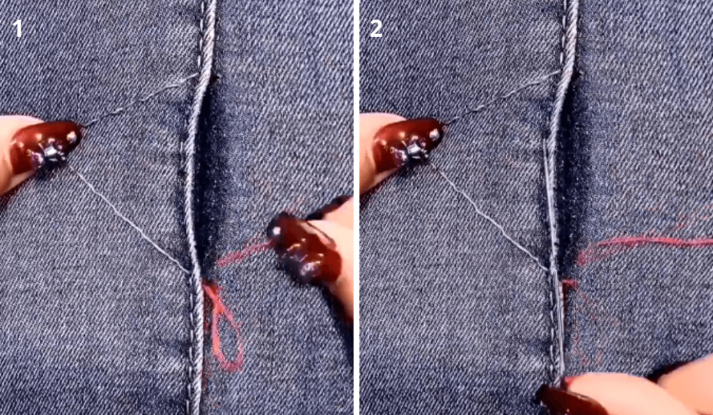 cómo coser el agujero de un pantalón