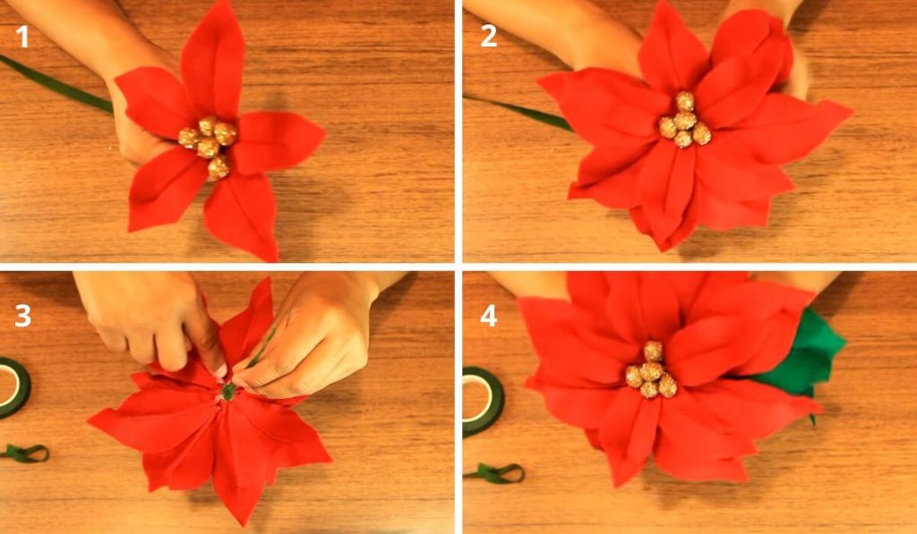 Tutorial de cómo hacer una flor de nochebuena en tela de fieltro