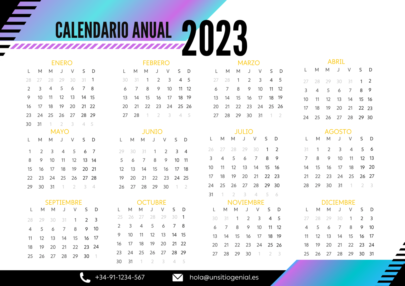 15 Calendarios Anuales 2023 Imprimibles Que Te Gustará Tener