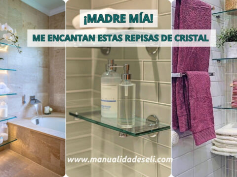 repisas de cristal para baño, mostrando tres estilos modernos y funcionales de organización.