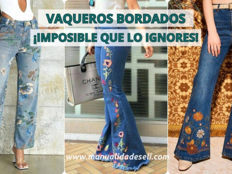 Tres diseños de vaqueros flared con bordados florales para inspirar tu estilo personal.
